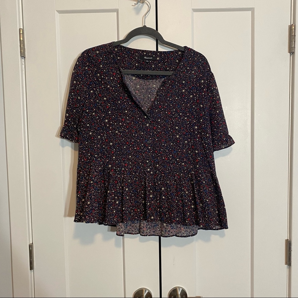 Madewell Peplum Blouse in Star Pattern with Buttons